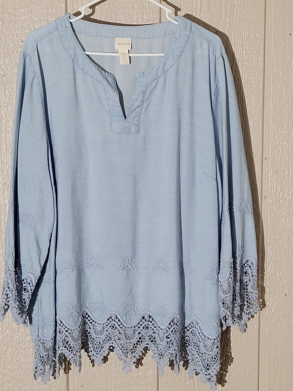 Chico's Pale Blue Crochet-Trim Tunic Blouse